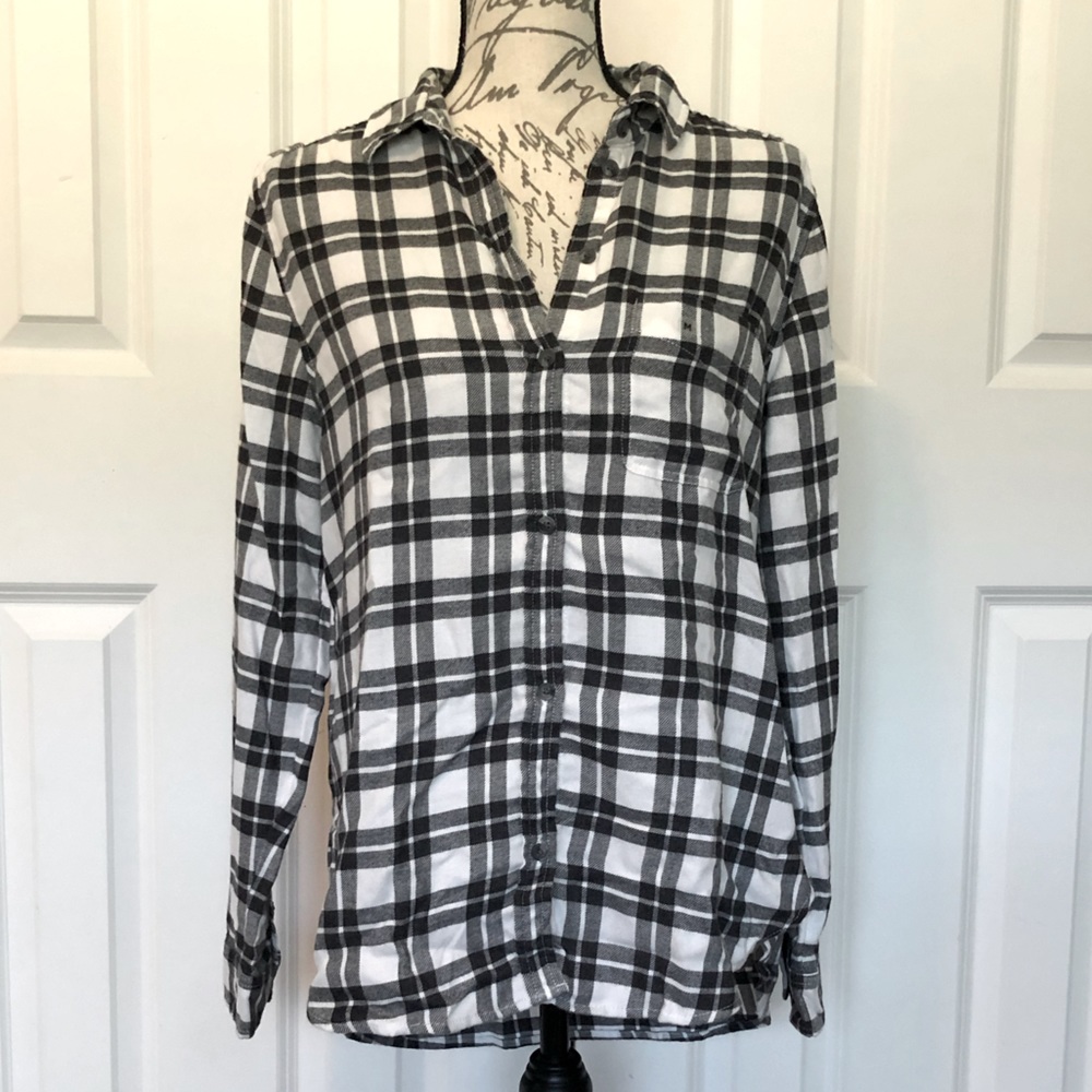 Plaid Black and White Button-Down Shirt